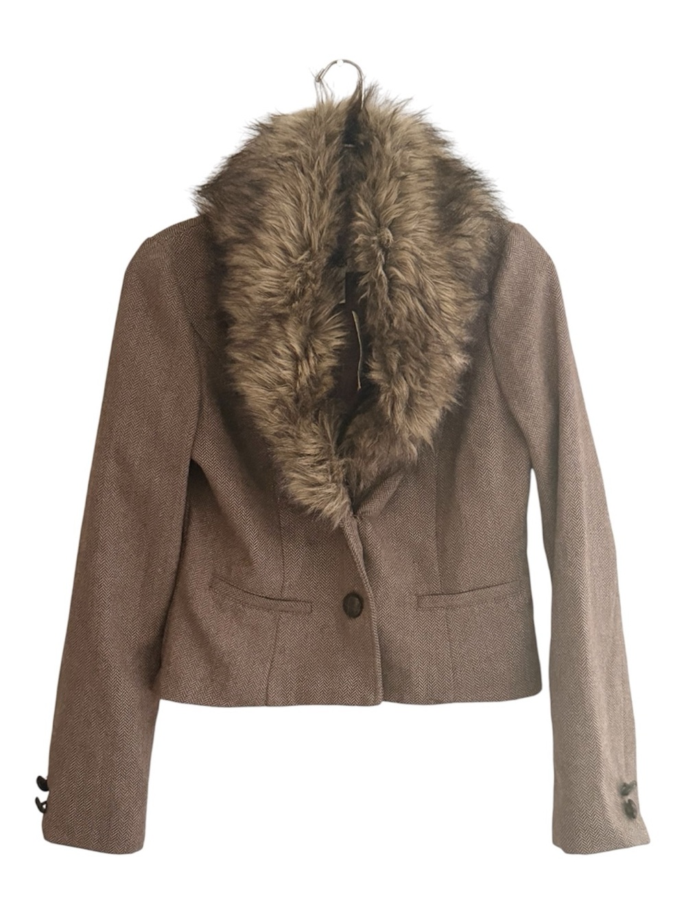 Vintage Y2K NEW WITH TAGS Arden B Tweed Blazer with Faux-Fur Collar size M